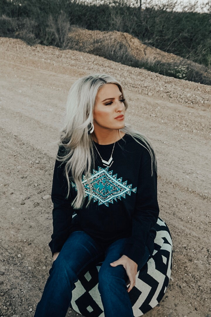 Turquoise and Leopard Aztec graphic sweatshirt