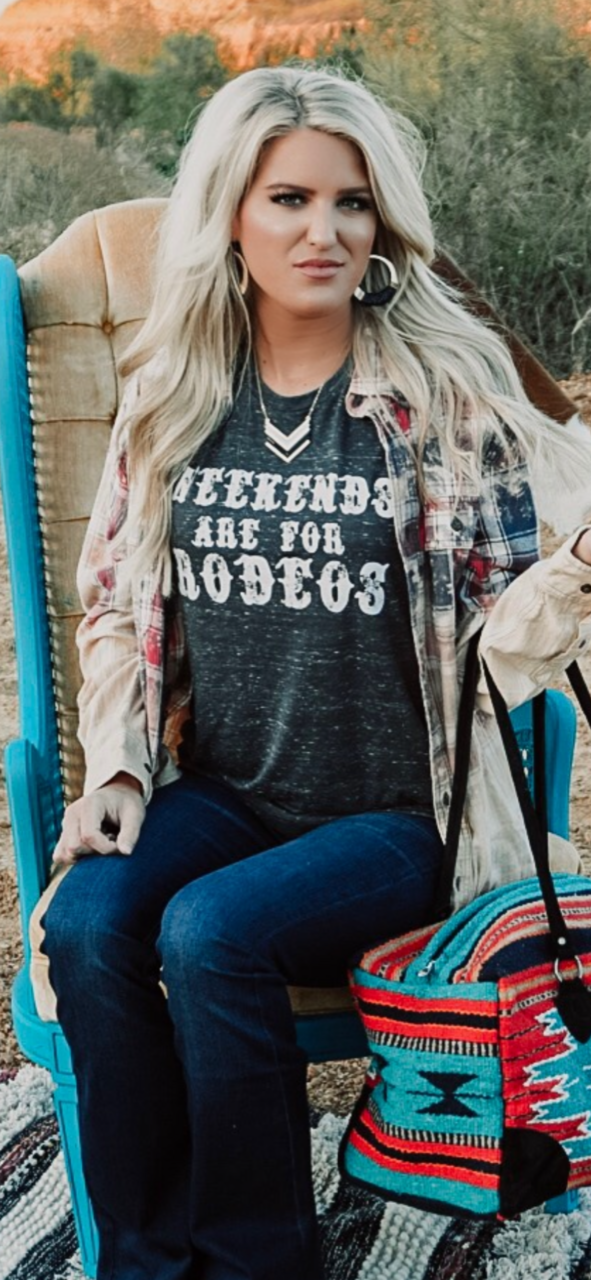rodeo tee, graphic tee, western wear, womens western wear, weekends are for rodeos tee